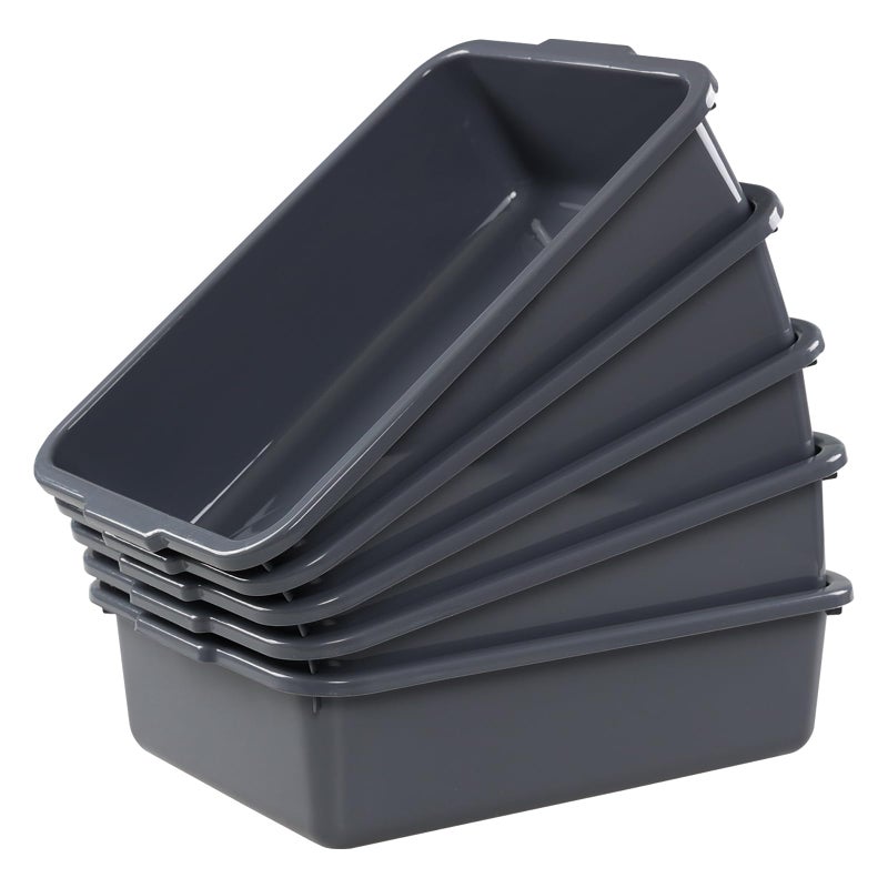 Eagrye 5-Pack Small Commercial Tote Box, 8 L Plastic Bus Box, Gray - Image 1